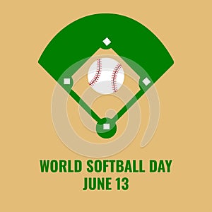 Vector icon of ball and softball field. Softball Day Word Design Concept, suitable for social media post templates, posters, greet