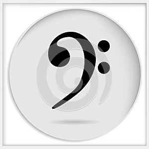 Vector icon black bass clef isolated on white background. Music