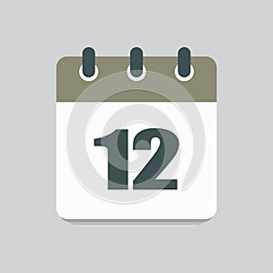 Vector icon calendar day number 12, 12th day month