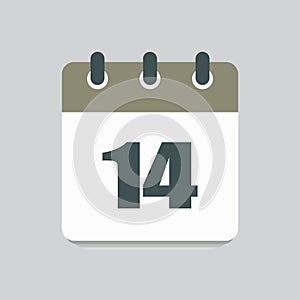 Vector icon calendar day number 14, 14th day month