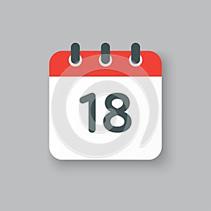 Vector icon calendar day number 18, 18th day month