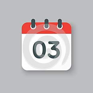 Vector icon calendar day number 3, 3th day month