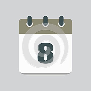 Vector icon calendar day number 8, 8th day month