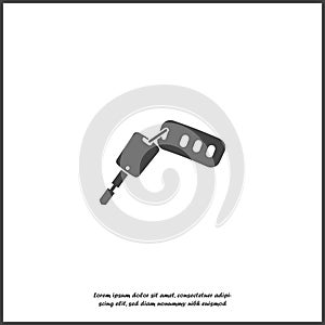 Vector icon car key with a keychain. Vector flat illustration on white isolated background