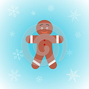 Vector icon of Christmas gingerbread man in flat style on winter background