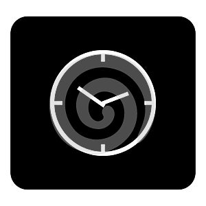 Vector icon of clock face. Vector white illustration on black ba