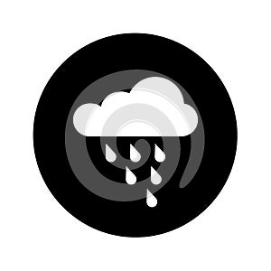 Vector icon of cloud or rain. Black background. Simple weather sign. White cloud. Flat design. EPS 10