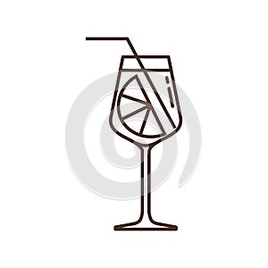 Vector icon of cocktail glass with straw. Cocktail glass isolated on white background. Vector illustration