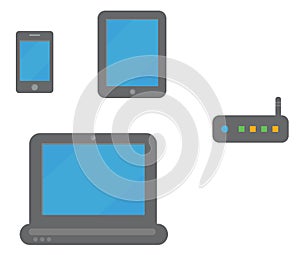 Vector icon collection of smart phone, tablet, laptop and router