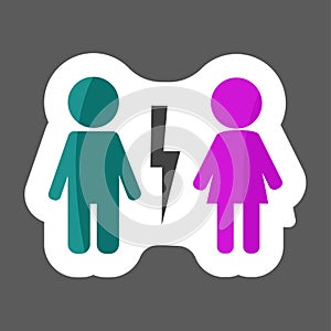 Vector icon Colored sticker divorced couple . Man and woman cha