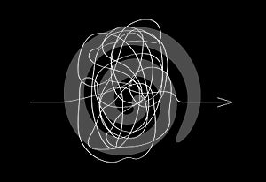 Vector icon of complicated way with scribbled round element, chaos sign