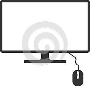 Vector icon of a computer monitor and a desktop computer mouse.