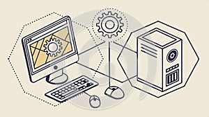 Computer and peripherals, desktop setup, vector design icon. vector design Generative AI photo