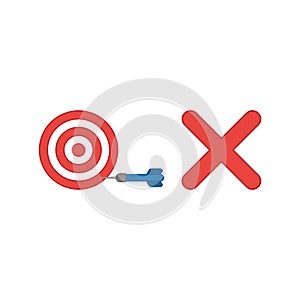 Vector icon concept of bulls eye with dart in the side with x mark symbolizes unsuccess photo
