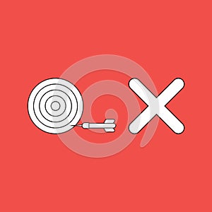 Vector icon concept of bulls eye with dart in the side with x mark symbolizes unsuccess photo