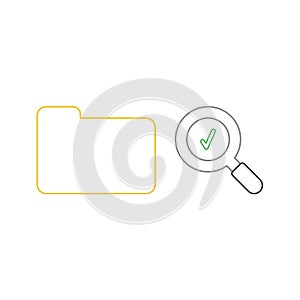 Vector icon concept of closed folder and magnifying glass with check mark