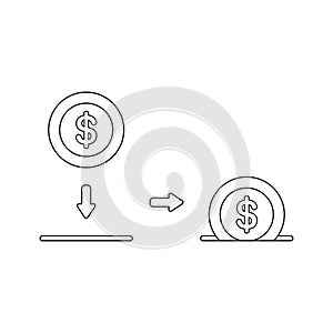 Vector icon concept of dollar coin inside moneybox hole