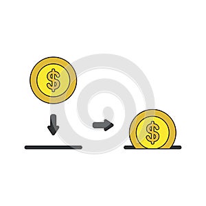 Vector icon concept of dollar coin inside moneybox hole