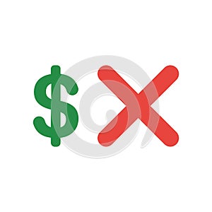 Vector icon concept of dollar symbol with x mark