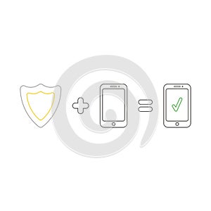 Vector icon concept of guard shield protech smartphone. Color outlines