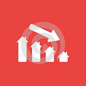 Vector icon concept of house graph moving down on red background