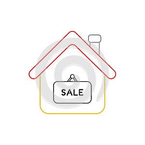 Vector icon concept of house with sale word written on hanging sign