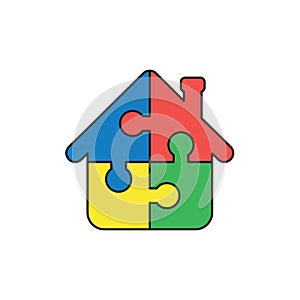 Vector icon concept of house shape four puzzle pieces connected