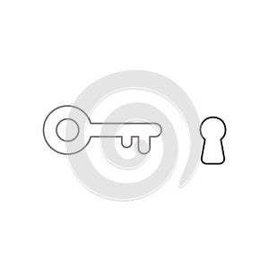 Vector icon concept of key and keyhole. Color outlines