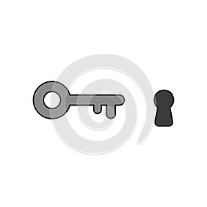 Vector icon concept of key and keyhole. Colored and black outlines