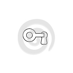 Vector icon concept of key into keyhole, lock or unlock. Black outlines