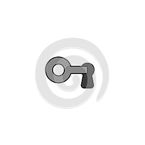 Vector icon concept of key into keyhole, lock or unlock. Colored and black outlines