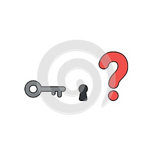 Vector icon concept of key and keyhole with question mark. Black outlines and colored