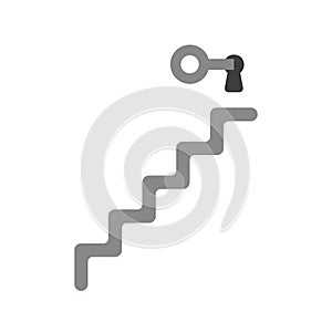 Vector icon concept of key into keyhole at top of stairs