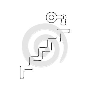 Vector icon concept of key into keyhole on top of stairs