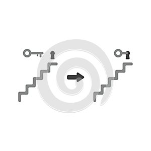 Vector icon concept of keyhole on top of stairs and key unlock