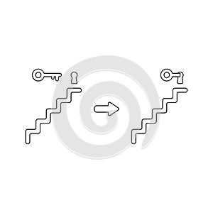 Vector icon concept of keyhole on top of stairs and unlock