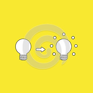 Vector icon concept of light bulb and glowing light bulb, bad and good ideas