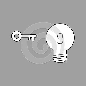 Vector icon concept of light bulb with keyhole and key