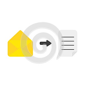 Vector icon concept of opened mail envelope with written paper