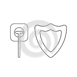 Vector icon concept of plug plugged into outlet with shield