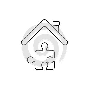 Vector icon concept of puzzle piece under house roof