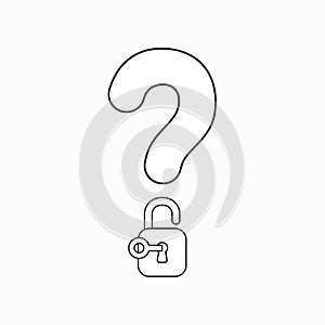 Vector icon concept of question mark with padlock and key unlock