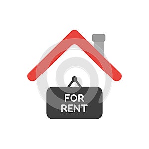 Vector icon concept of for rent hanging sign under house roof