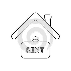 Vector icon concept of rent hanging sign under roof