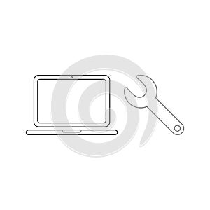 Vector icon concept of repair laptop computer with spanner
