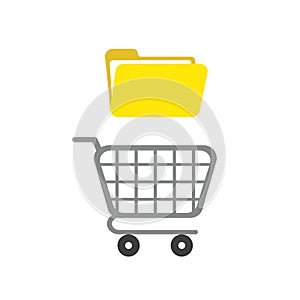 Vector icon concept of shopping cart with opened file folder