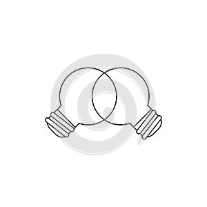 Vector icon concept of unite ideas, light bulbs, teamwork. Black outline