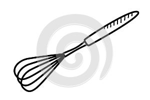 Vector icon of a corolla, doodle illustration of kitchen utensils, a whisk for whipping eggs or cream