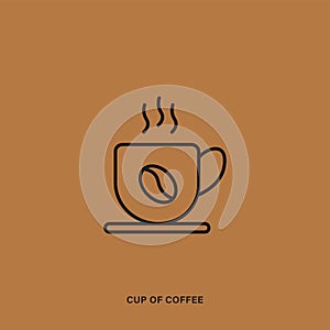 Vector icon of cup of aromatic coffee on brown surface
