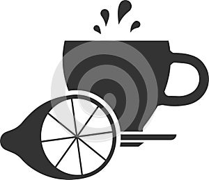 Vector icon of a cup of tea with a slice of lemon.